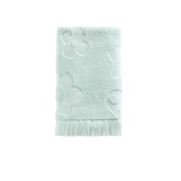 3 Wild Sage Florence Embossed Flowers Cotton Washcloths in MINT GREEN w/ Fringe - Picture 3 of 4